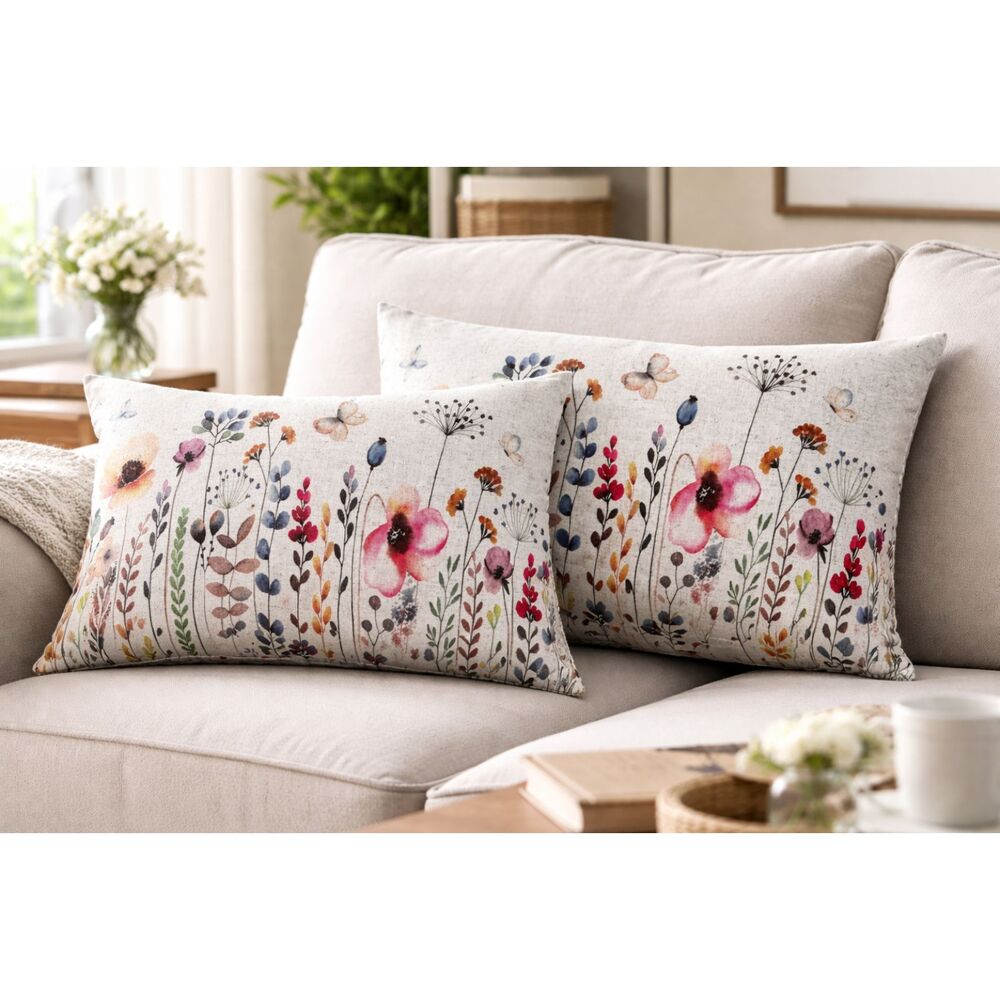 Set of 2 Milli Home Spring Wildflower Accent Pillows 20x14 Feather Filled Floral